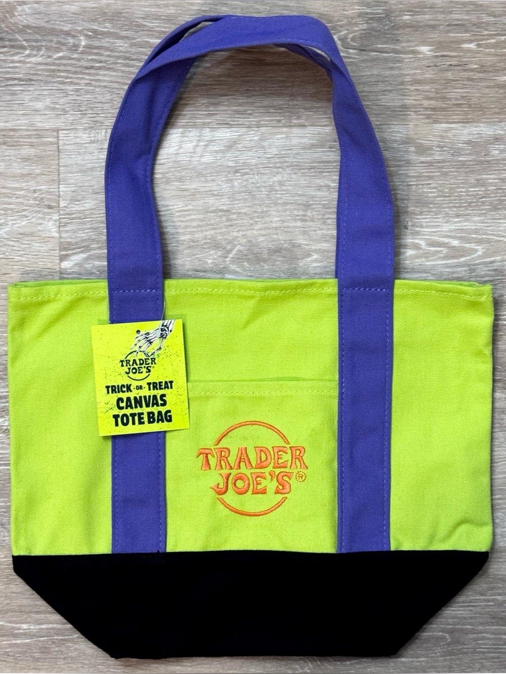 TRADER JOE’S MINI CANVAS HALLOWEEN TRICK OR TREAT TOTE BAG- MULTI COLOR NEON